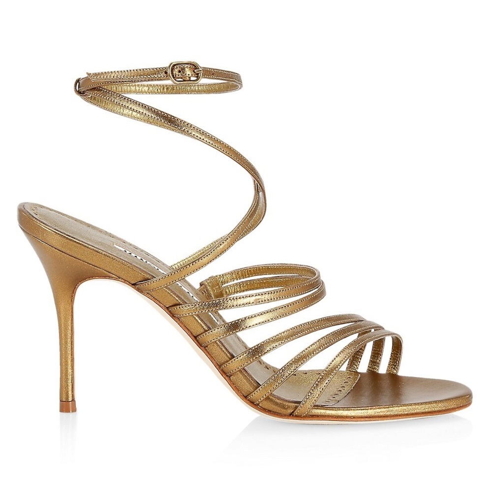 Manolo Blahnik Sandena Metallic Strappy Sandals